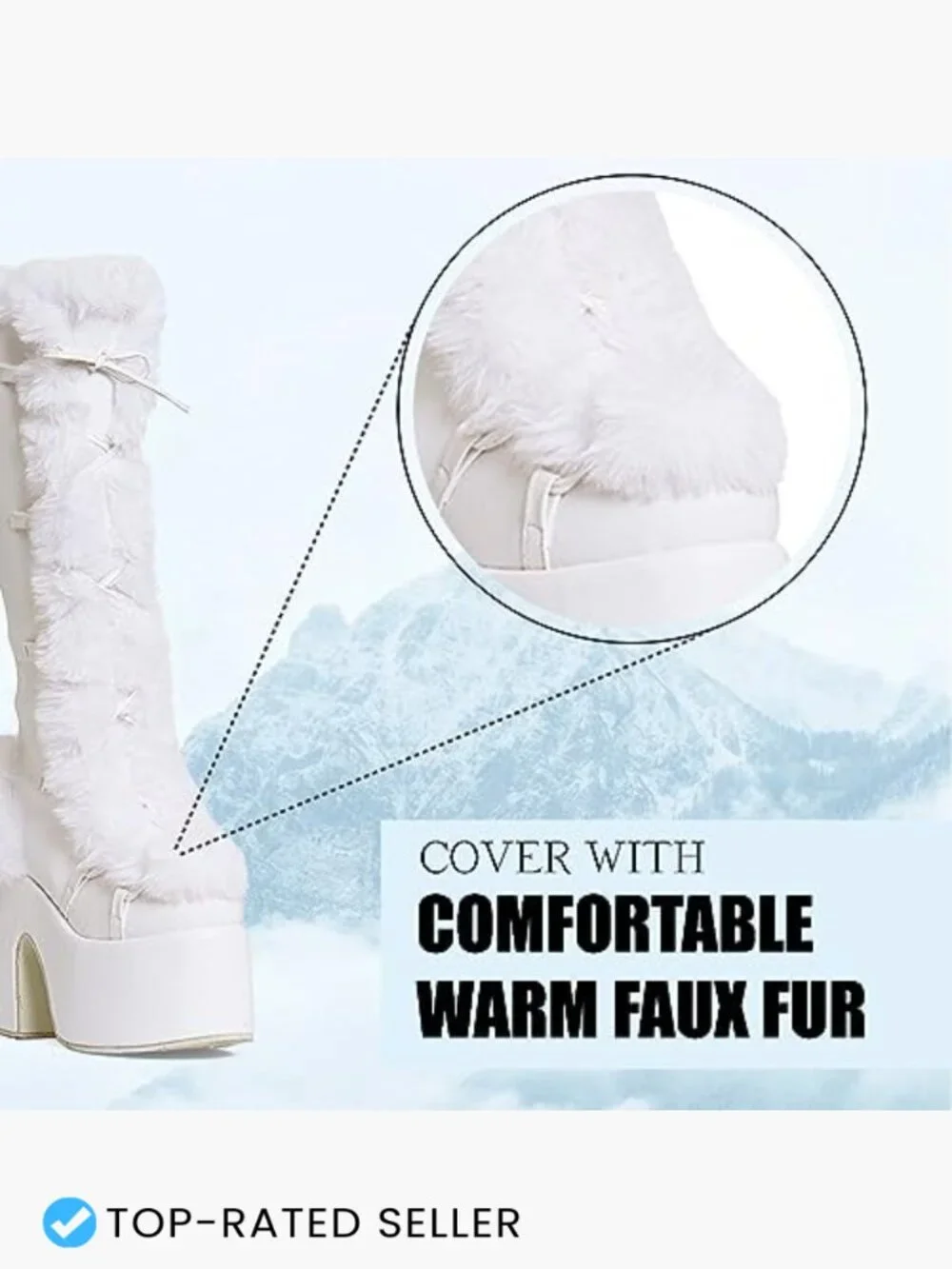 Knee High Platform Chunky Heel Goth Winter Snow Boots Lace Up Faux Fur Zipper